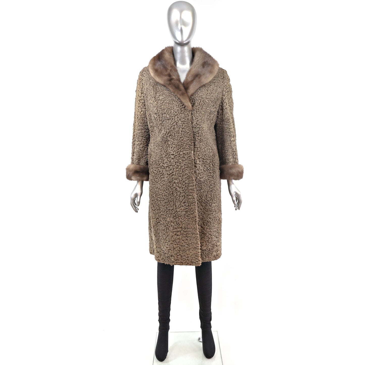 Women's Persian Lamb Fur Coat with Mink Trim