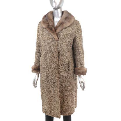 Women's Persian Lamb Fur Coat with Mink Trim