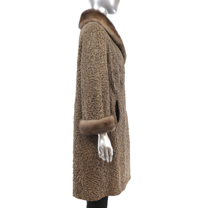 Women's Persian Lamb Fur Coat with Mink Trim