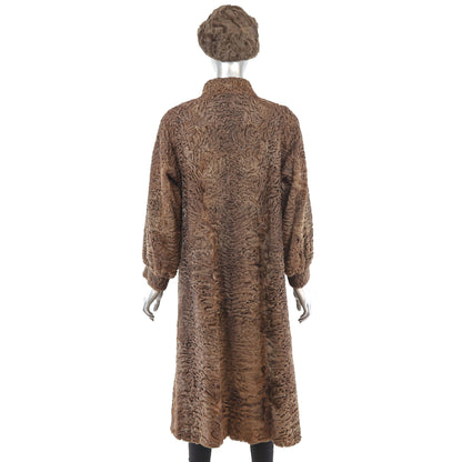 Women's Brown Persian Lamb Fur Coat with Matching Hat.