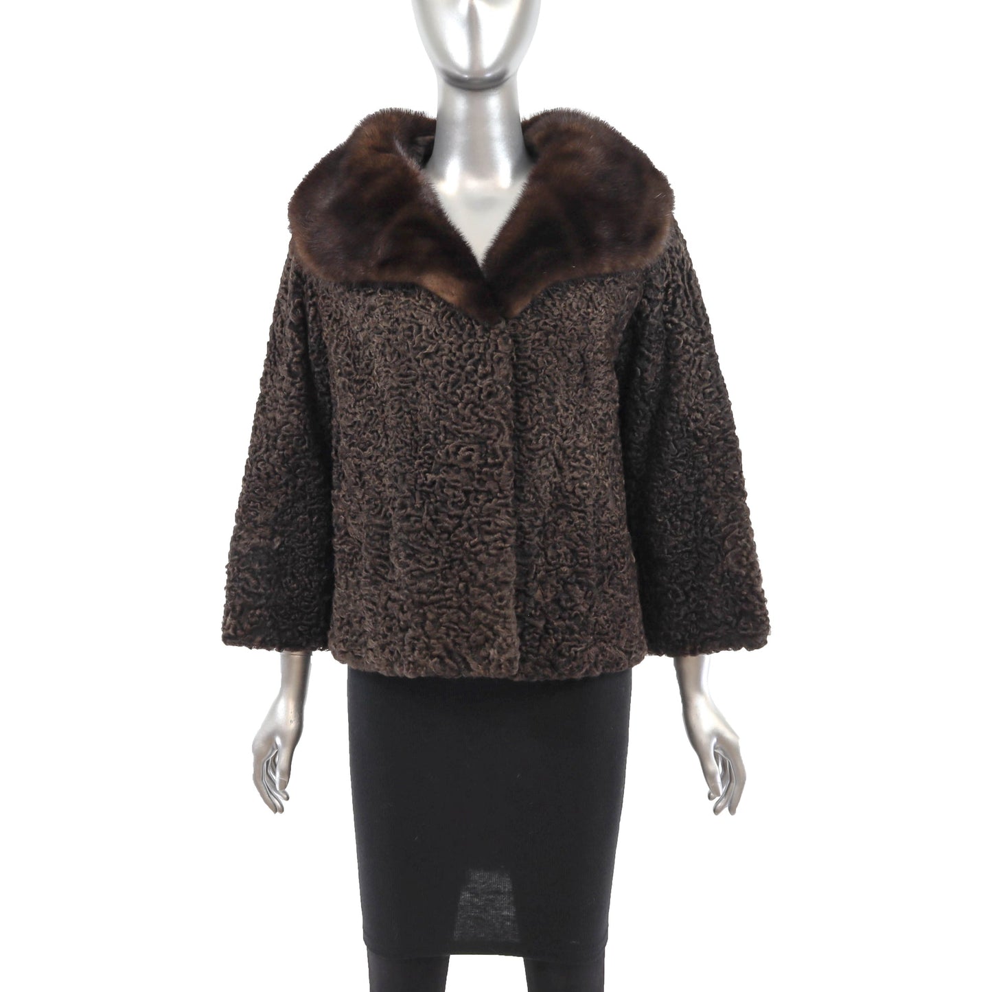 Women's Brown Persian Lamb Fur Jacket with Mink Collar - Premium Outerwear