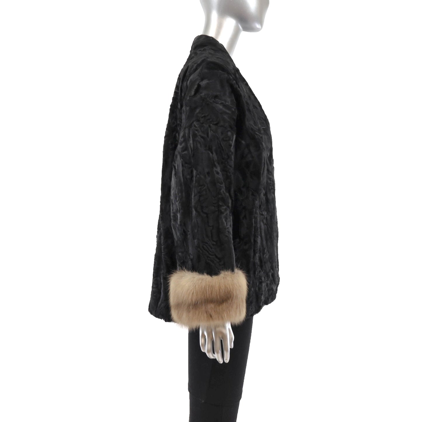 Women's Black Persian Lamb Fur Jacket - Sable Cuffs | Luxury Fur Coats