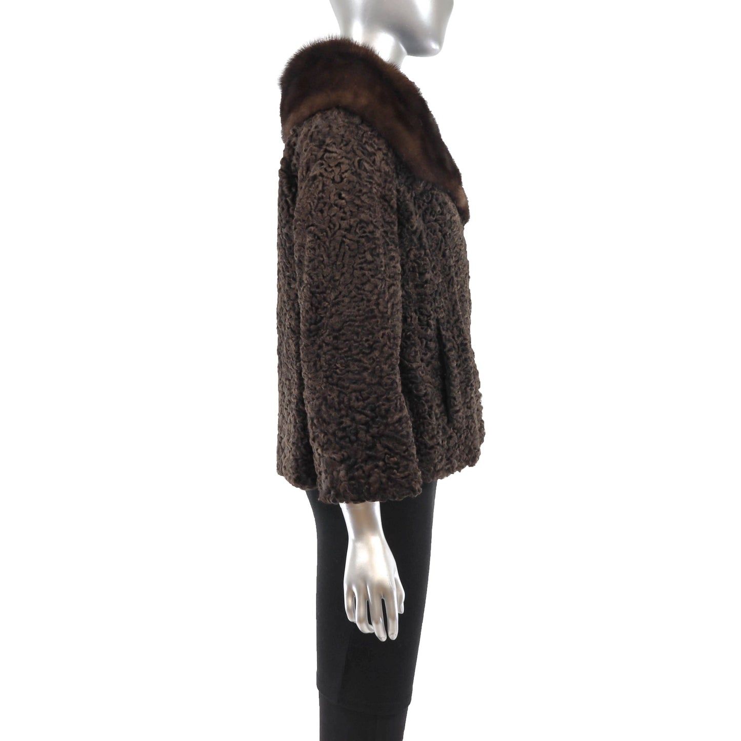 Women's Brown Persian Lamb Fur Jacket with Mink Collar - Premium Outerwear