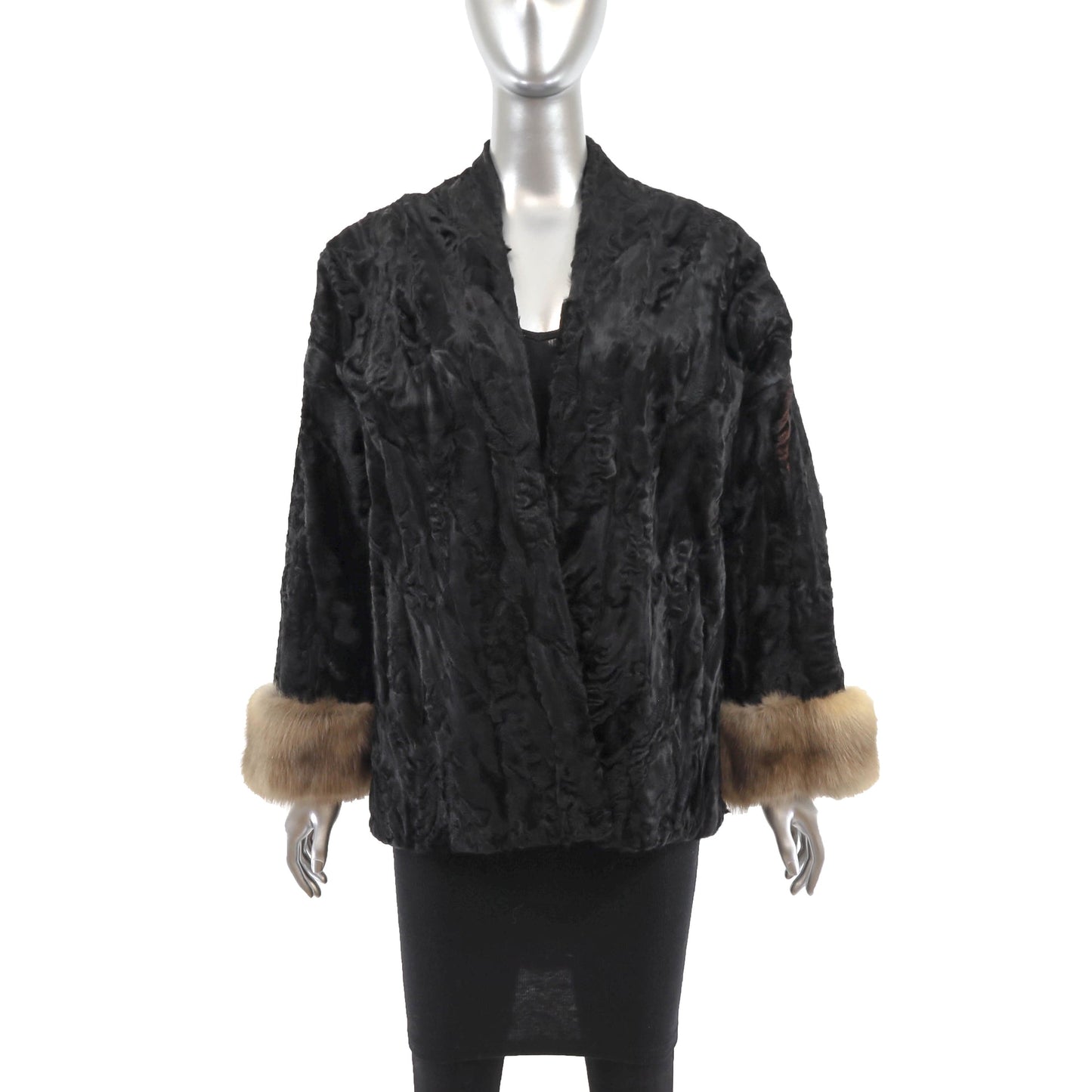 Women's Black Persian Lamb Fur Jacket - Sable Cuffs | Luxury Fur Coats