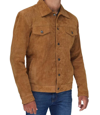 Logan Tan Suede Leather Trucker Jacket