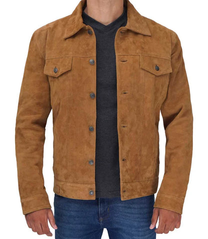 Logan Tan Suede Leather Trucker Jacket