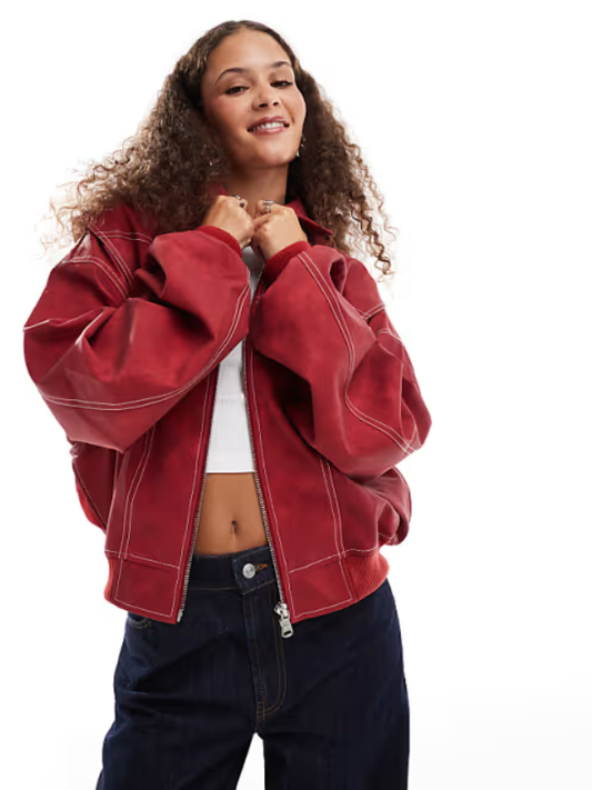 lioness Red bomber leather jacket