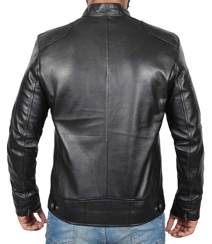 Dodge Tall Mens Black Cafe Racer Leather Jacket