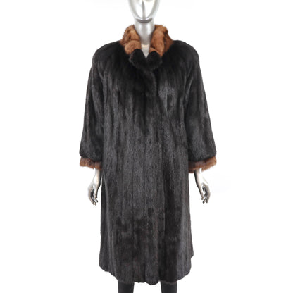 Women's Black Mink Fur Coat with Sable Trim - Luxurious Outerwear