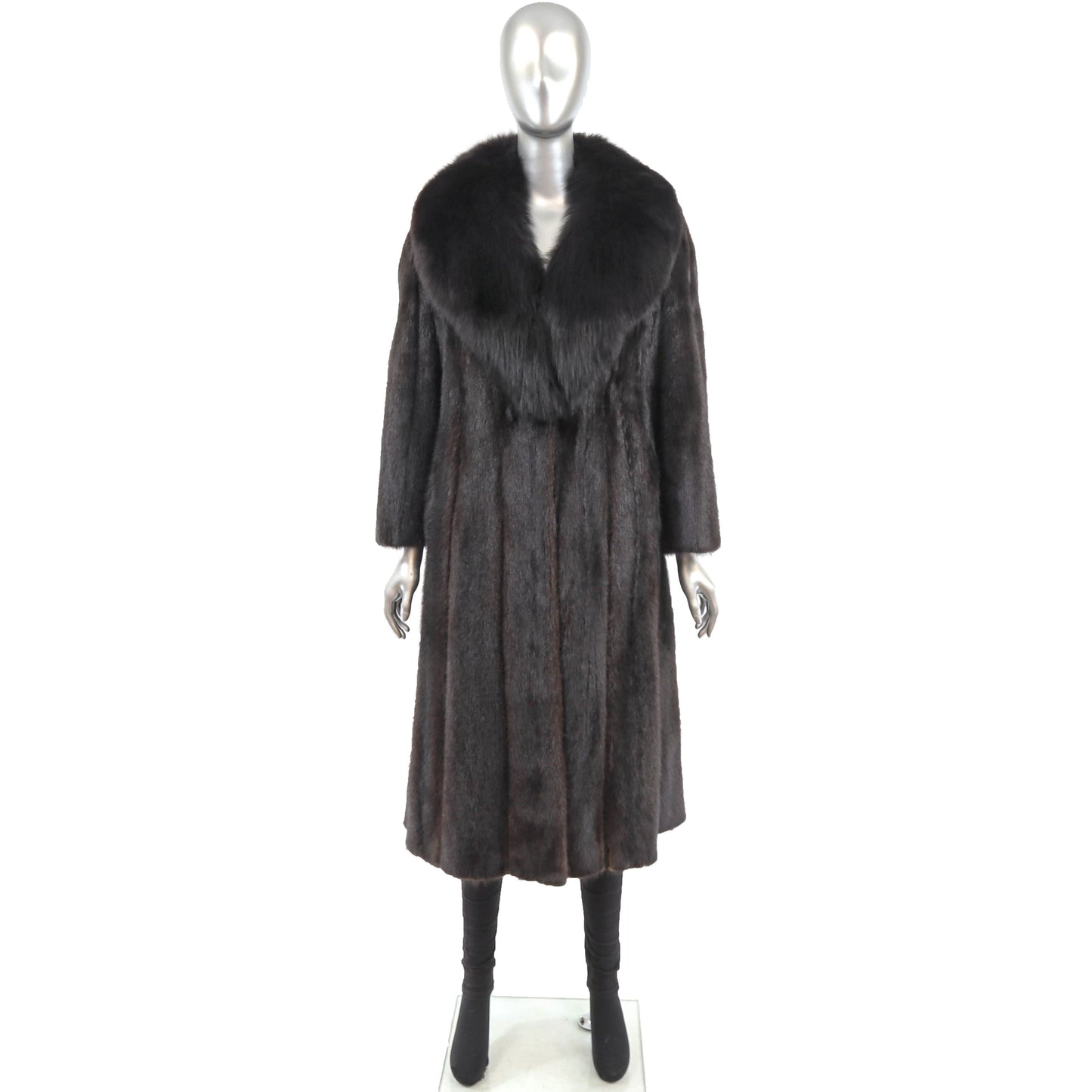 Women's Dark Brown Mink Fur Coat - Luxurious Fox Collar