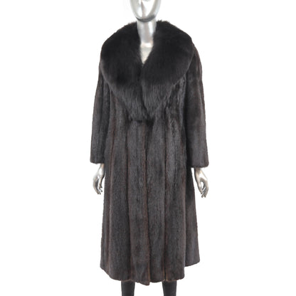 Women's Dark Brown Mink Fur Coat - Luxurious Fox Collar