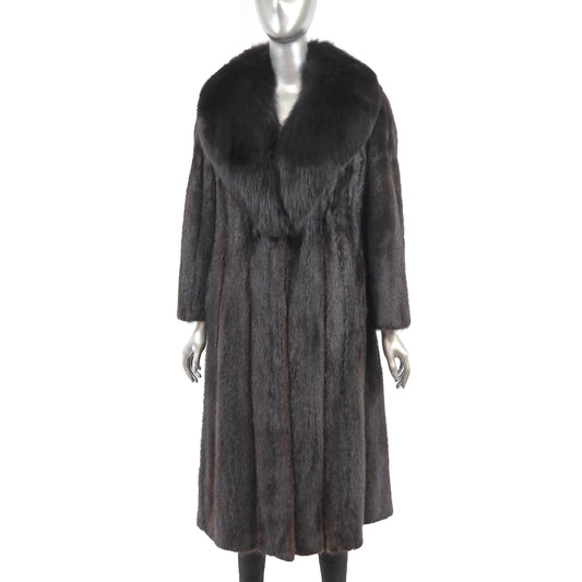 Women's Dark Brown Mink Fur Coat - Luxurious Fox Collar