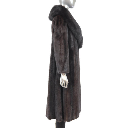 Women's Dark Brown Mink Fur Coat - Luxurious Fox Collar