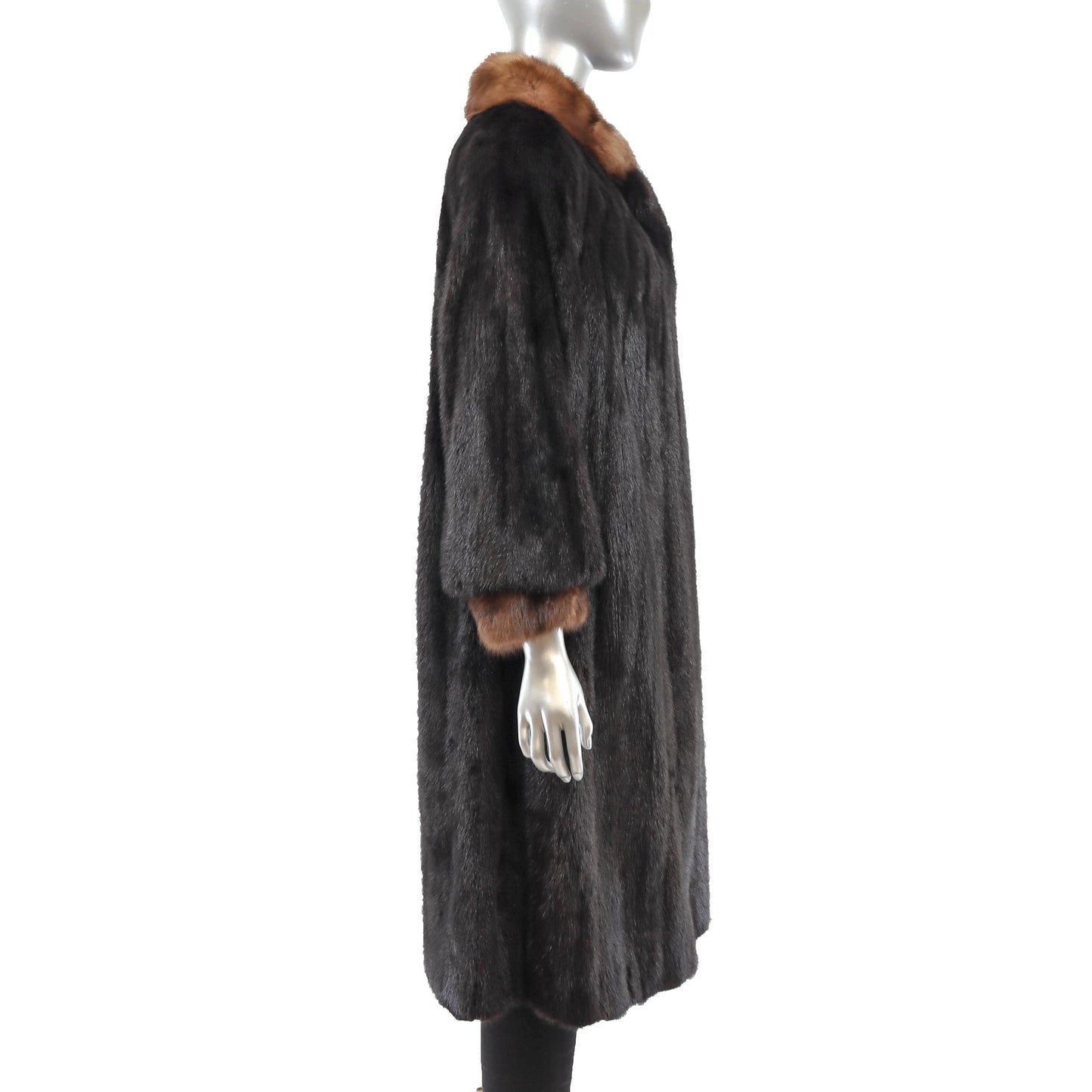 Women's Black Mink Fur Coat with Sable Trim - Luxurious Outerwear