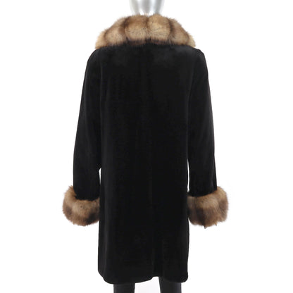 Women's Sheared Mink Fur Coat - Sable Tuxedo & Cuffs