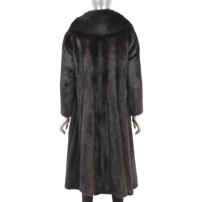 Women's Dark Brown Mink Fur Coat - Luxurious Fox Collar