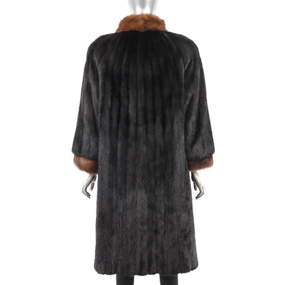 Women's Black Mink Fur Coat with Sable Trim - Luxurious Outerwear