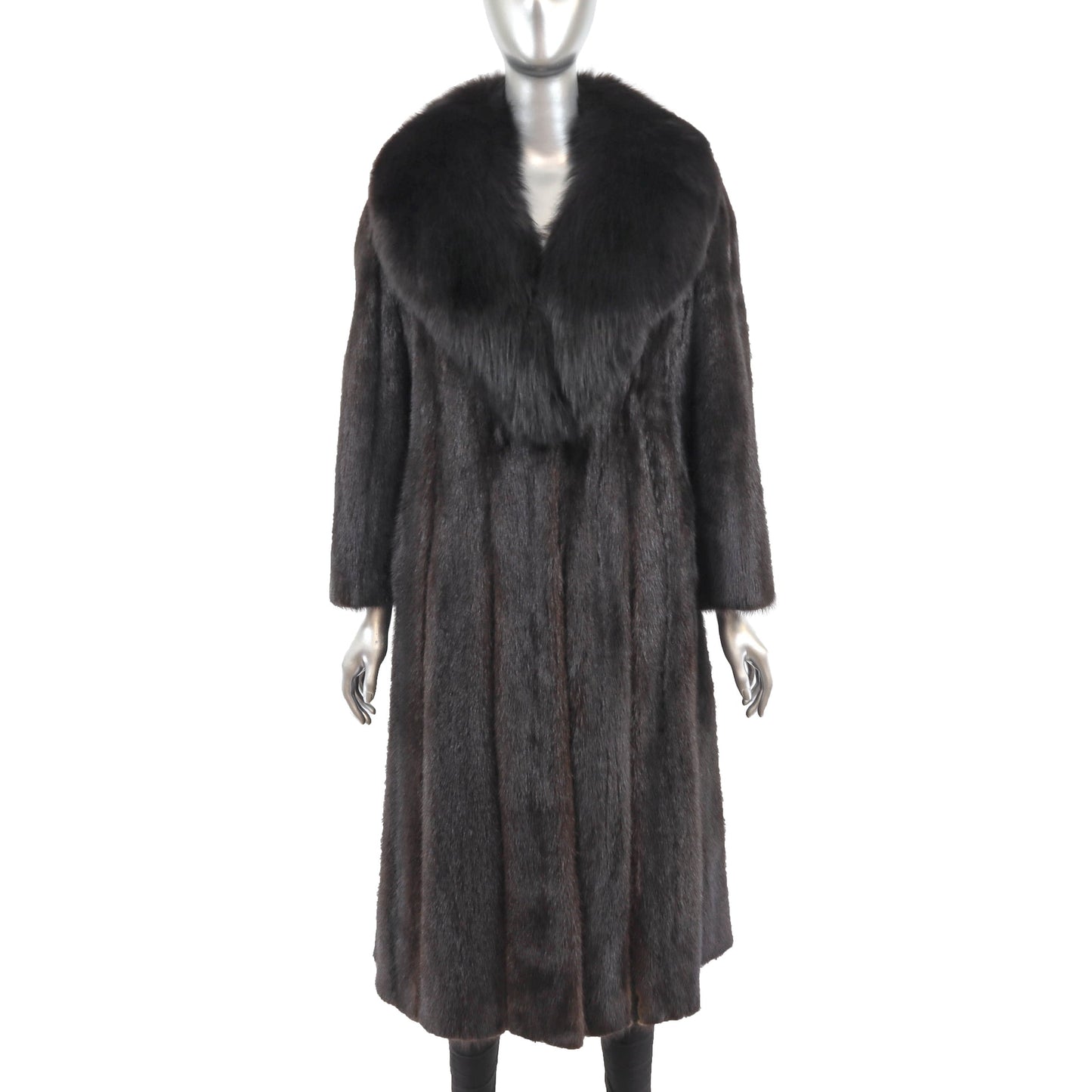 Women's Dark Brown Mink Fur Coat - Luxurious Fox Collar