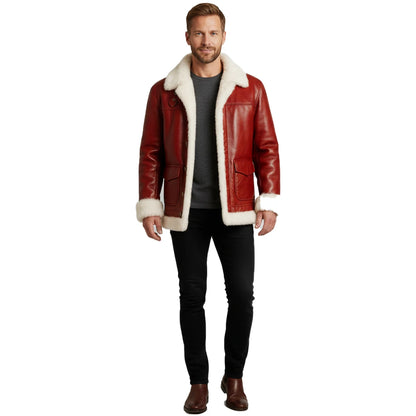Red Leather Santa Jacket | Faux Fur Trim Christmas Coat