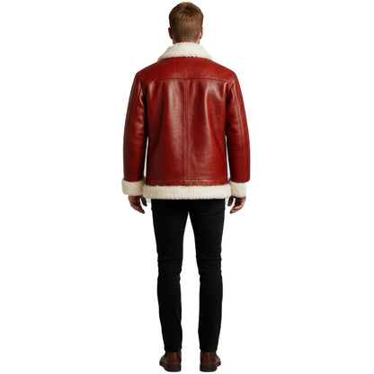 Red Leather Santa Jacket | Faux Fur Trim Christmas Coat