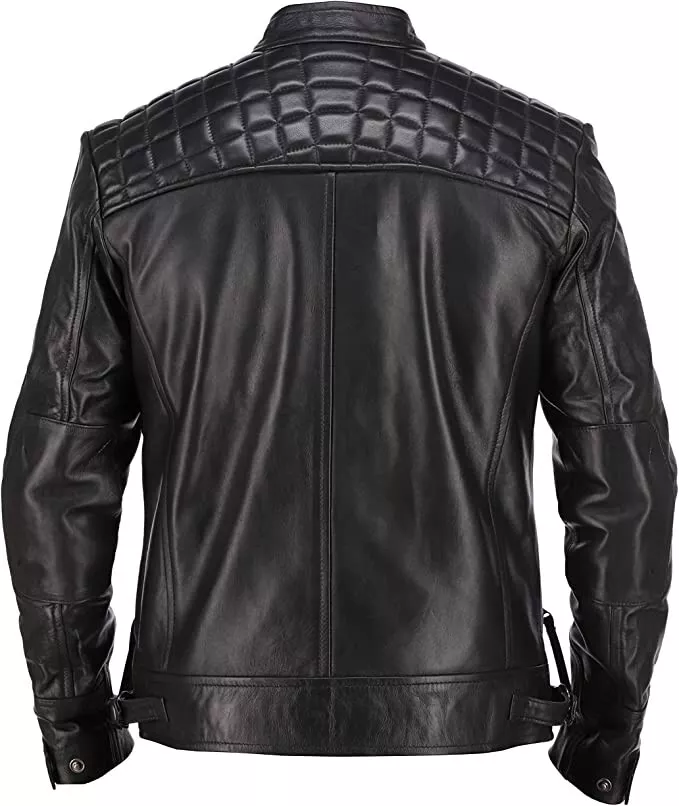 Classic Diamond Men's Café Racer Vintage Distressed Black Moto Leather Jacket