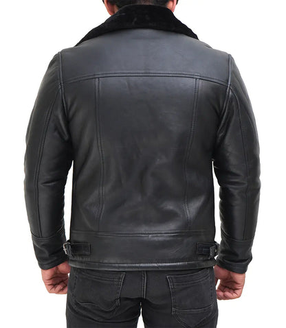 Ryan Black Real Leather Mens Shearling Bomber Jacket