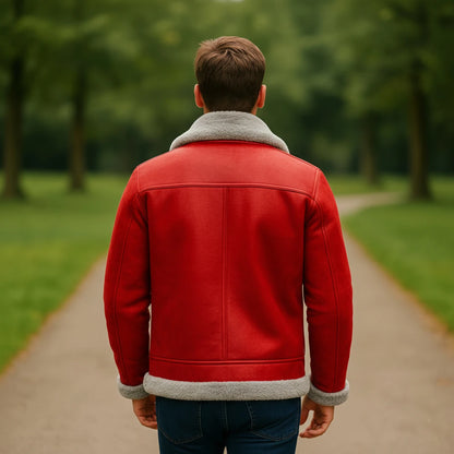 Santa Red Leather Aviator Jacket – Shearling Bomber Coat