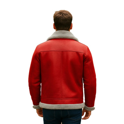 Santa Red Leather Aviator Jacket – Shearling Bomber Coat