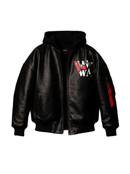 wwe raw liv morgan black leather hooded bomber jacket